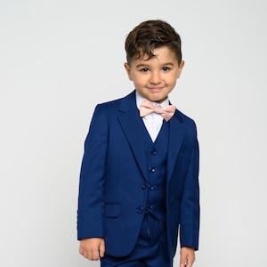 5-Piece Boy's Suit Set in Indigo color ,Jacket, Vest, Pants, Dress Shirt & Bow Tie - Formal Look for Wedding or Events .