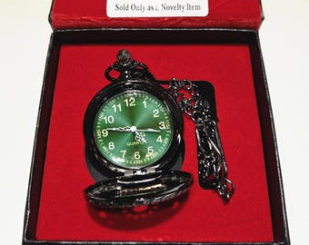 Vintage -style Black pocket watch with chain -working Novelty item