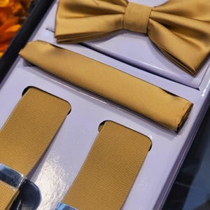 Men&#39;s  Gold Suspender & Bowtie set  ( Y- Back and Adjustable elastic )
