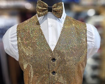 Men&#39;s Sequined Vest set in (Gold) color .perfect for Parties, Prom, Weddings, Events, Performances etc.