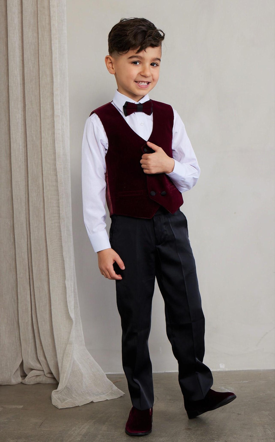 Boy's Burgundy Velvet Vest Bowtie Set: Wedding Party Outfit
