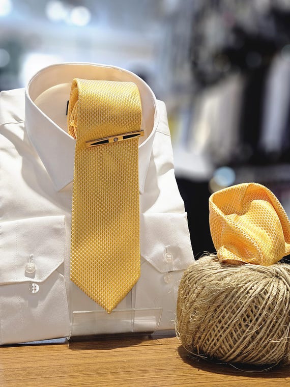 Inspire Chic Men's Solid Color Classic Textured Neck Ties for Formal Yellow One Size