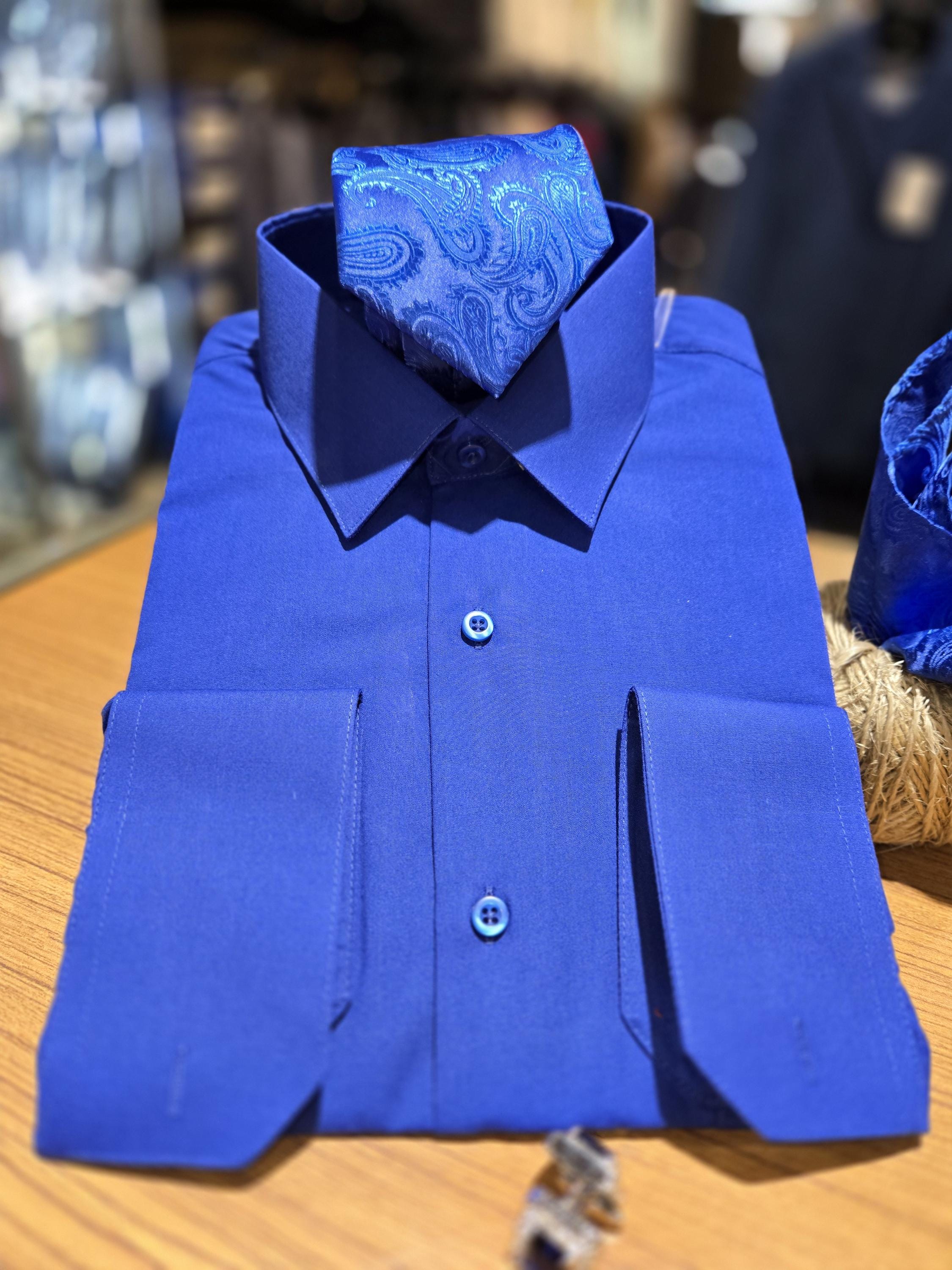Royal Blue Dress Shirt: Laydown Collar, French Cuff Formal Wear