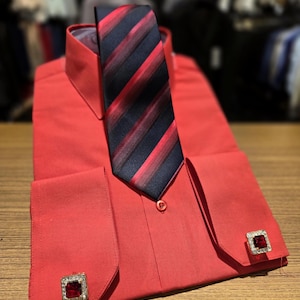 Men in  Laydown Collar Shirt . Color Red ,  good for Weddings, Galas, Proms, Office, or Everyday Use
