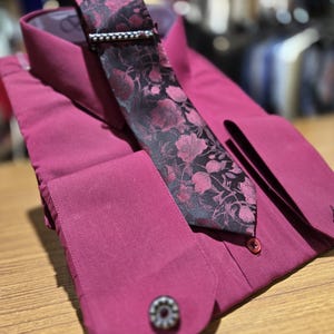Men in  Laydown Collar Shirt . Color Burgundy good for Weddings, Galas, Proms, Office, or Everyday Use
