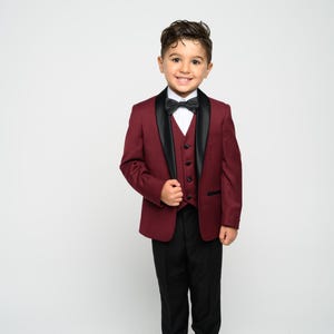 Burgundy Shawl Tuxedo Set: 5-Piece Formal Suit for Boys