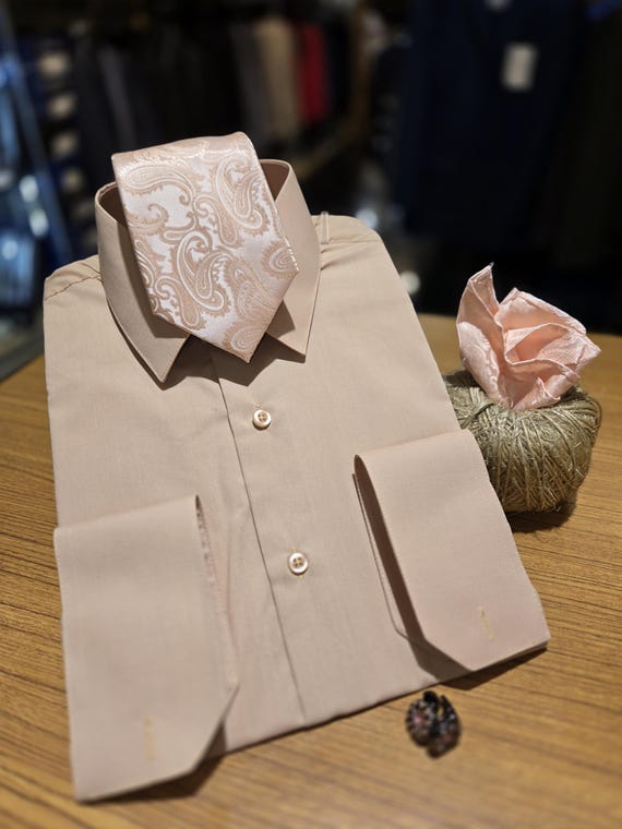 Blush Laydown Collar Dress Shirt: Men's French Cuff Formal Wear Blush Laydown Collar Dress Shirt: Men's French Cuff Formal Wear