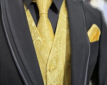Men’s Paisley Vest Set with Matching Tie & Pocket Square – Elegant Formal Waistcoat Set