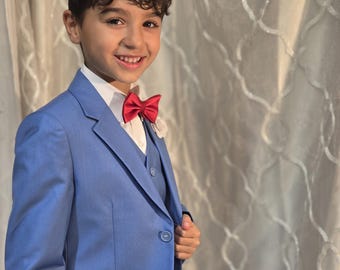 Dusty Blue Boy's Suit: 5-Piece Wedding Outfit