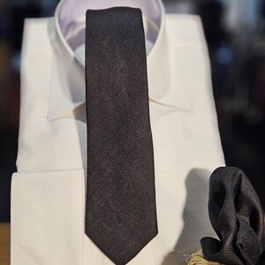 Textured Black Cotton Necktie Set: Formal Events & Everyday