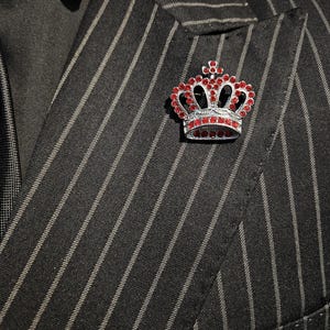 Brooch Lapel Pin -  Red and Silver  Crown (Formal Accessories for weddings, prom, galas or everyday)