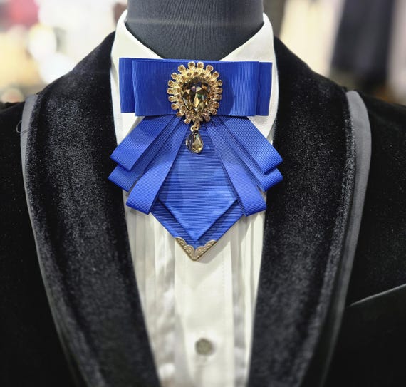 Elegant Royal Blue Decorative Necktie with Jeweled Brooch Simply Elegant Blue Women main image 2
