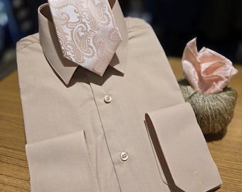 Blush Laydown Collar Dress Shirt: Men's French Cuff Formal Wear