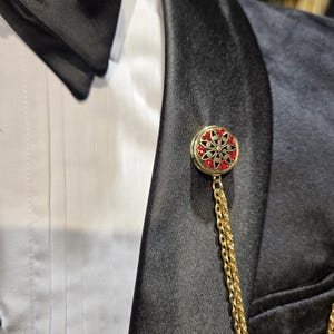 Chain Lapel and Gem Brooch Set - Gold and Red Ruby Rhinestones  Pin (Formal Accessories for weddings, prom, galas or everyday)