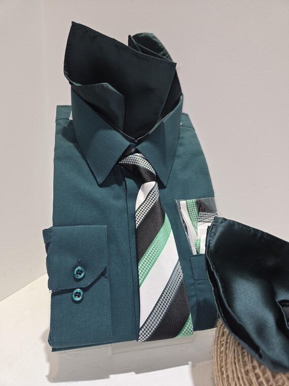 Button Down Dress Shirt for Kids Hunter Green Color