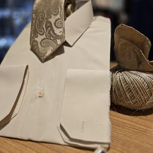 Men in  Laydown Collar Shirt . Color Tan ,  good for Weddings, Galas, Proms, Office, or Everyday Use