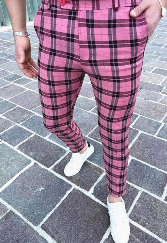 Slim Fit Checkered Dress Pants: Dusty Pink & Black Poly Rayon Blend - Etsy Israel Slim Fit Checkered Dress Pants: Dusty Pink & Black Poly Rayon Blend - Etsy Israel