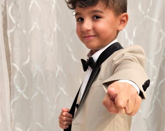 Tan Boy's Tuxedo Set: 5-Piece Wedding Outfit