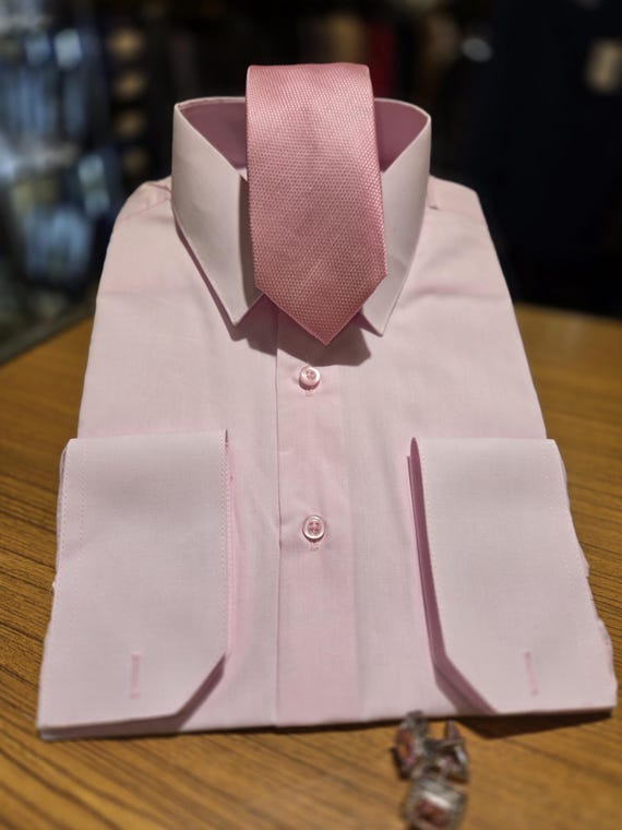 mens pink dress shirt tie Men's Fuchsia Satin Dress Shirt with Tie & Handkerchief 20.5 35/36 / Fuchsia