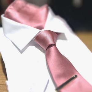 Rose Pink Necktie Set: Microfabric Wedding Tie & Pocket Square