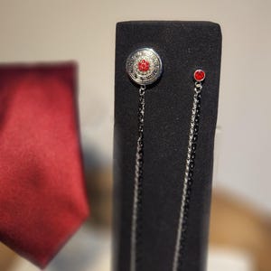 Chain Lapel and Gem Brooch Set - silver and Ruby rhinestones  Pin (Formal Accessories for weddings, prom, galas or everyday)