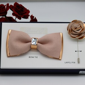 Men&#39;s Blush Luxury Velvet Bow Tie, Brooch, and flower Pin lapel