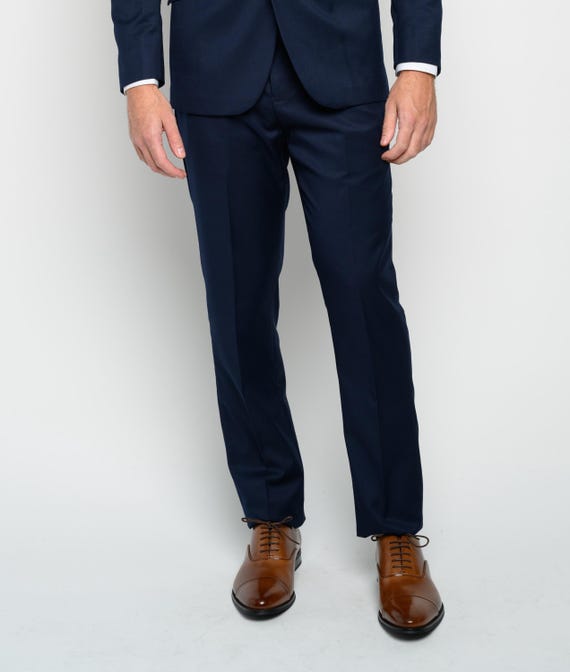 navy blue dress pants mens Stretch Navy Chalkstripe Custom Dress Pants