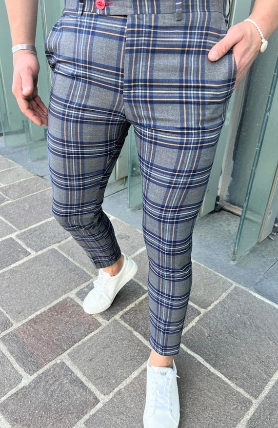 grey plaid dress pants outfit Classic Fit Stretch Plaid Suit Pant – Perry Ellis main image 1