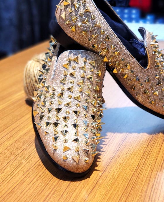 Men's Gold Studded Loafers: Shinny Prom & Wedding Shoes