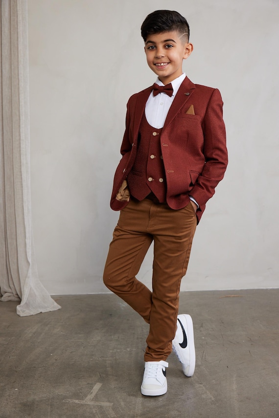copper color stylish Boy's Suit: 5-Piece Sport Style Set for Weddings
