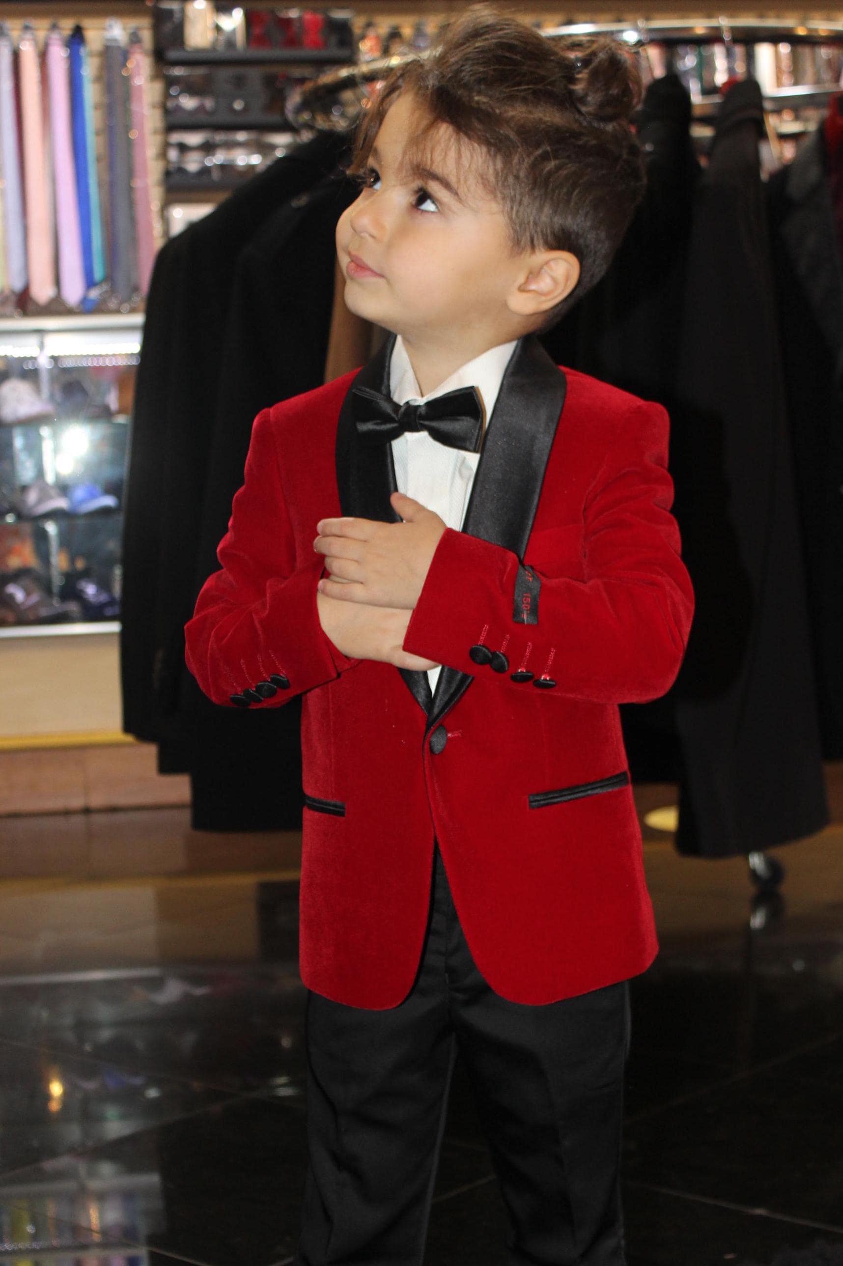 Boy's Velvet Tuxedo: 4-Piece Shawl Lapel Suit Set