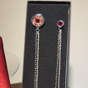 Chain Lapel and Gem Brooch Set - silver with Ruby rhinestones  Pin (Formal Accessories for weddings, prom, galas or everyday)