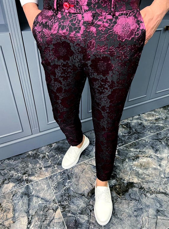 Floral Dress Pants: Slim Fit Pink & Black - Men's Fashion - Etsy Floral Dress Pants: Slim Fit Pink & Black - Men's Fashion - Etsy