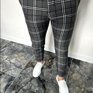 Slim Fit Checkered Dress Pants: Poly Rayon Blend - Formal & Everyday Wear
