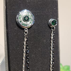 Chain Lapel and Gem Brooch Set - Silver with Emerald rhinestone Pin (Formal Accessories for weddings, prom, galas or everyday)