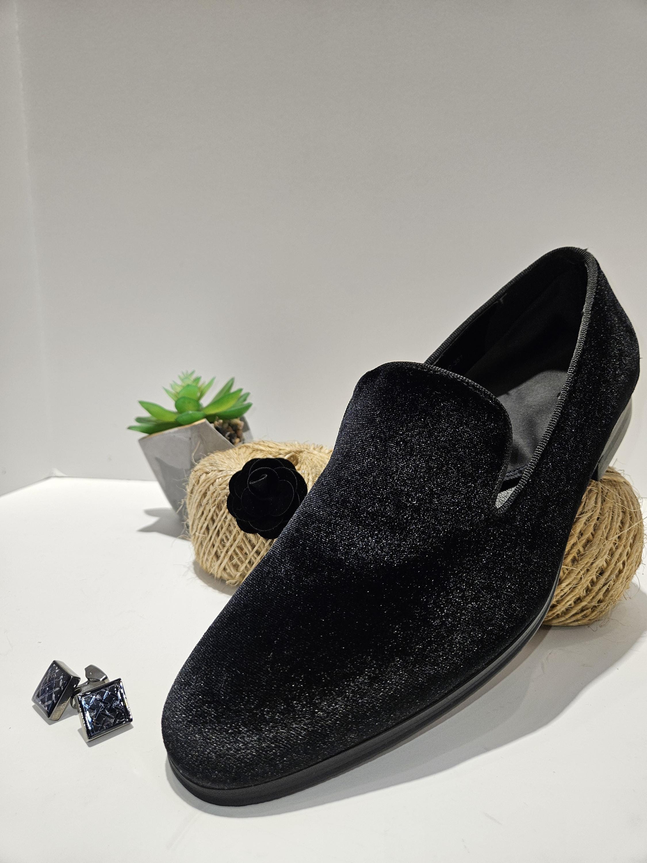 Black Velvet Loafers for Men: Slip-on Dress Shoes - Etsy display picture 1
