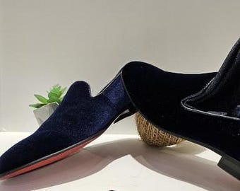 Navy Velvet Loafers for Men: Slip-On Dress Shoes