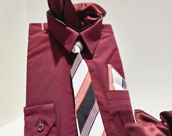 Button Down Dress Shirt for Kids Burgundy Color