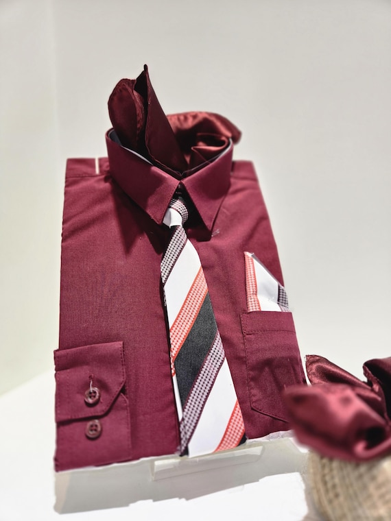 black dress shirt with burgundy tie Men's Black Suit Red Shirt Black Tie Package Combo ~ Combination Deal main image 0
