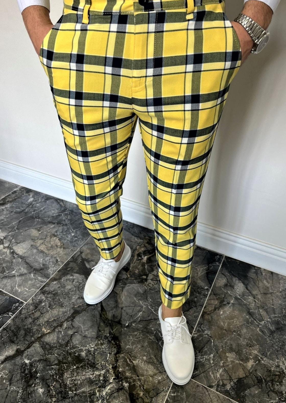 New Yellow Plaid Trousers Capri Plaid Pants Women Soft Cozy Cotton