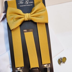 Men&#39;s Gold Suspender & Bowtie set  ( Y- Back and Adjustable elastic )