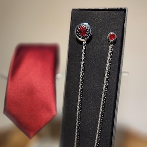 Chain Lapel and Gem Brooch Set - silver and Ruby rhinestones  Pin (Formal Accessories for weddings, prom, galas or everyday)