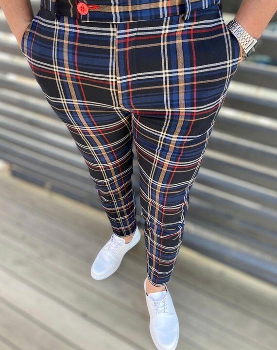 strapless open back dress Men's 100% Wool Slim Fit Red Plaid Dress Pants main image 0