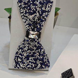 Men&#39;s Bling Bow Tie In Blue and Silver Rhinestone color Novelty collection