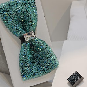 Men&#39;s Bling   Bow Tie  In Aqua Rhinestone color Novelty collection