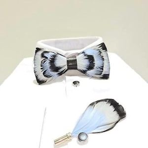 Blue & Black Feather Bow Tie Set : Dapper Wedding Accessory