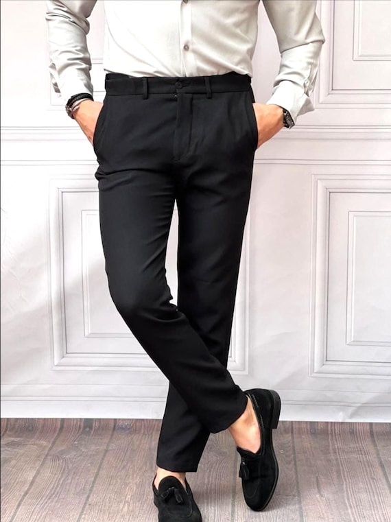 Slim Fit Black Dress Pants: Stretchy Poly Rayon Blend, Formal & Everyday Wear