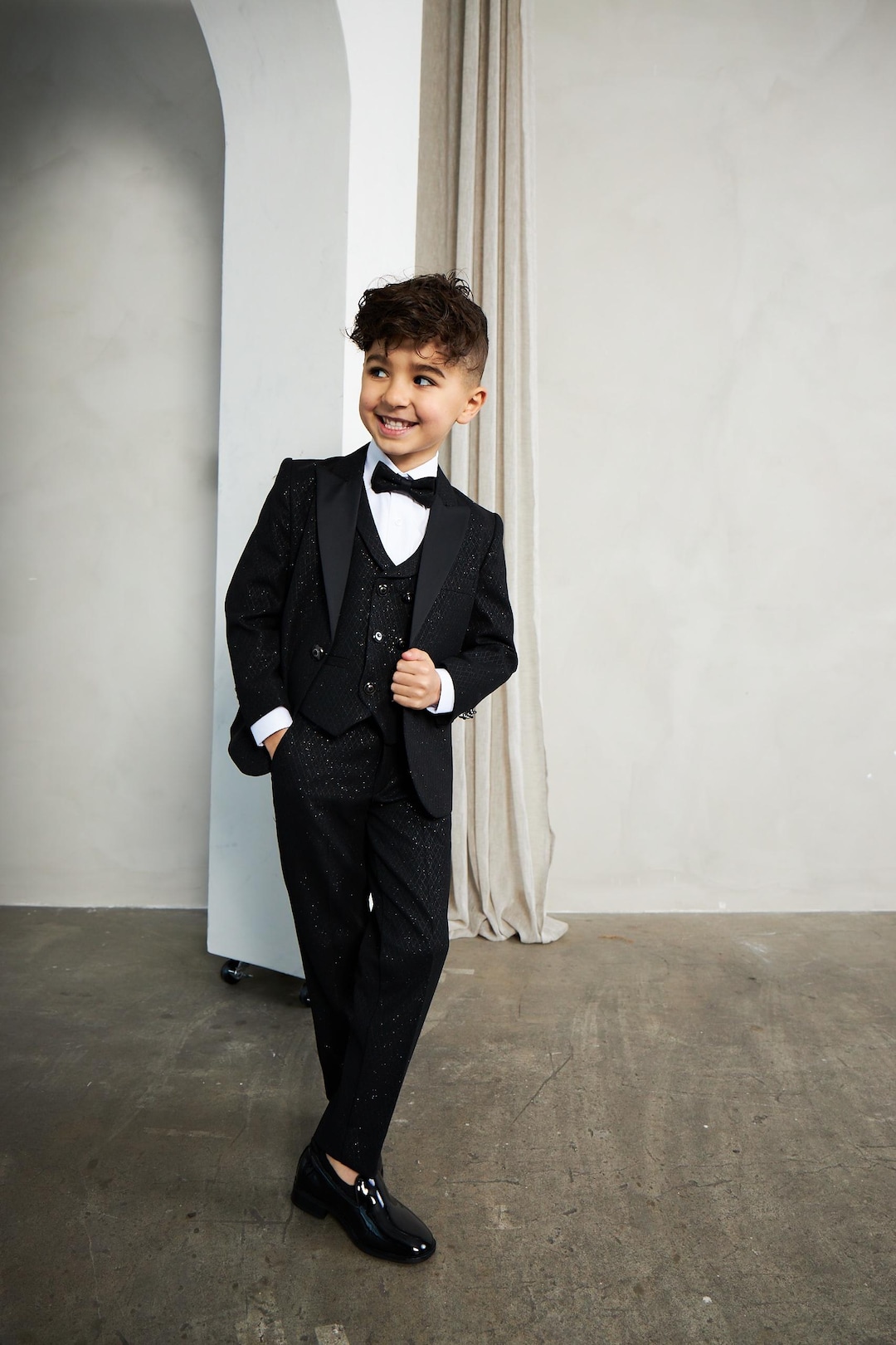 boy-s-black-sequin-tuxedo-slim-fit-5-piece-suit-set-etsy