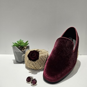 Burgundy Velvet Loafers for Men perfect for Weddings, Proms, Galas, Special Occasions or Everyday Use