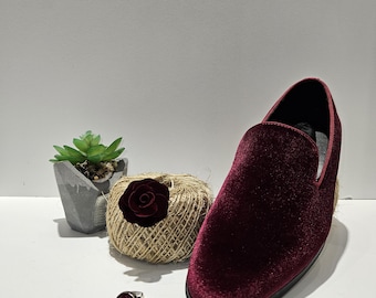 Burgundy Velvet Loafers for Men: Slip-On Dress Shoes